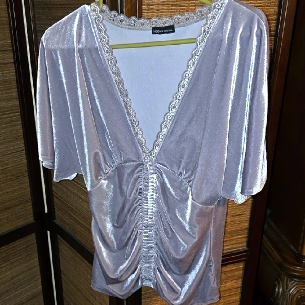 Elegant Silver Top with Lace Trim